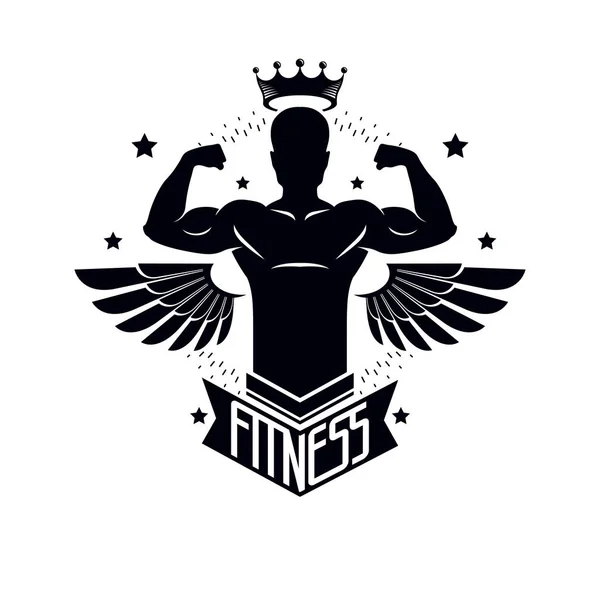 Modelo Logotipo Ginásio Fitness Emblema Vetor Estilizado Retro Emblema Com —  Vetores de Stock