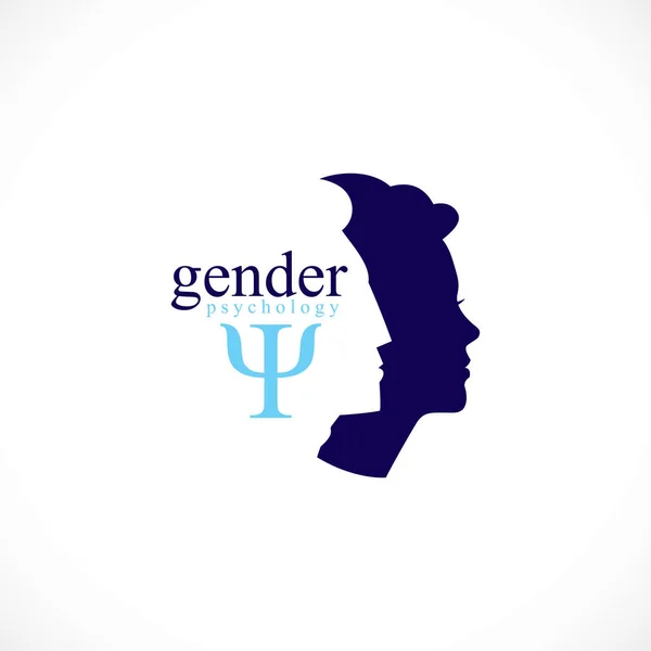 Genderpsychologie Concept Gemaakt Met Man Vrouw Hoofd Profielen Vector Logo — Stockvector