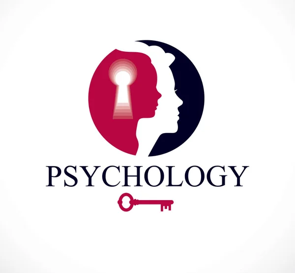 Psychologie Vektor Logo Mit Frau Kopfprofil Und Kleines Kind Mädchen — Stockvektor