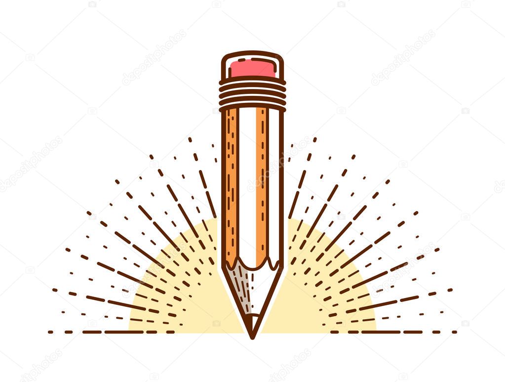 Pencil vector logo or icon of education or science knowledge, ar