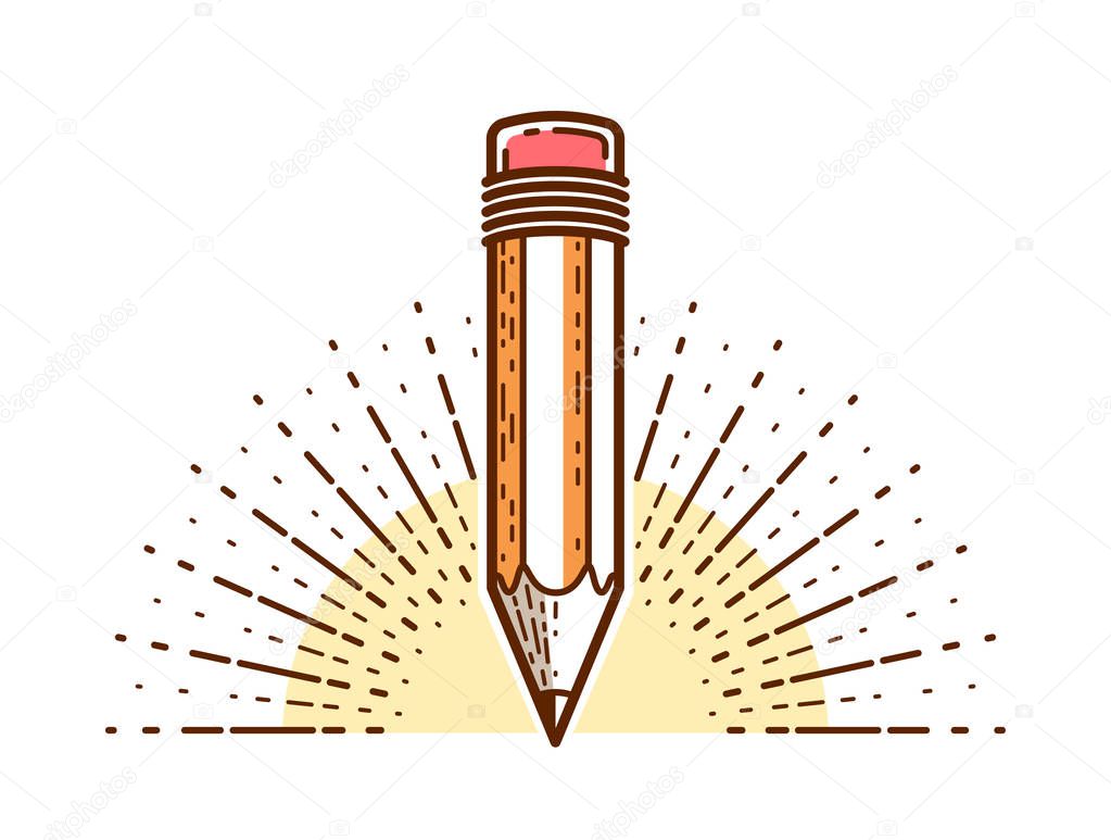 Pencil vector logo or icon of education or science knowledge, art and design, theoretical science research vector logo or emblem.