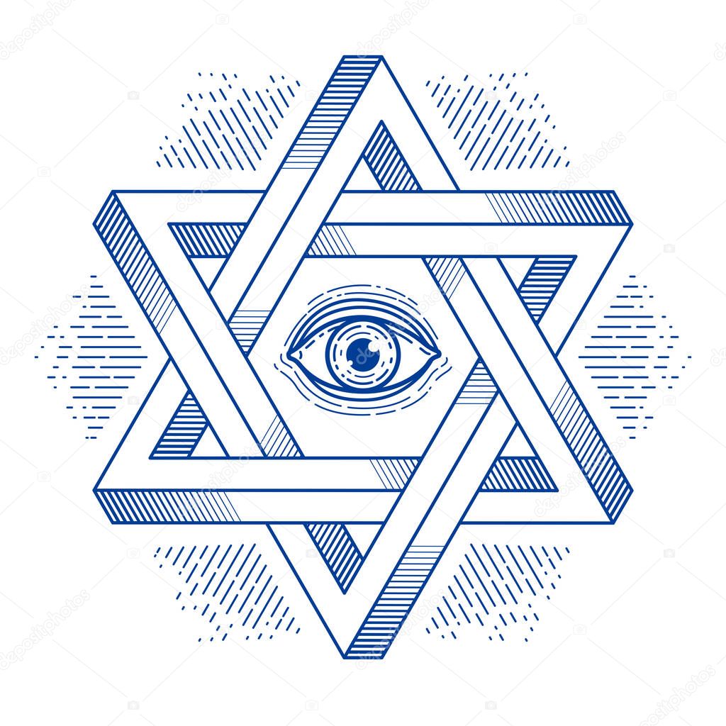 Jewish hexagonal star with all seeing eye of god sacred geometry