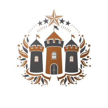 Antik kale amblemi. Hanedan vektör tasarım öğesi. Retro tarzı etiket, Hanedanlık armaları logo. İzole beyaz zemin üzerine antika logo.
