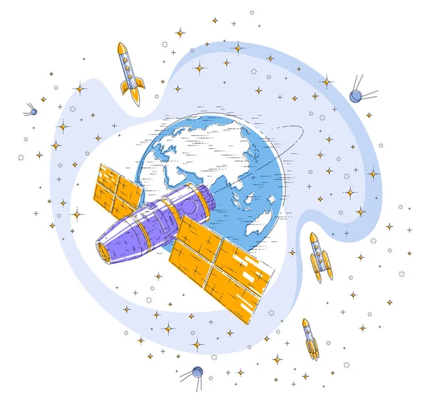 Stazione Spaziale Orbita Intorno Alla Terra Volo Spaziale Astronave Iss — Vettoriale Stock