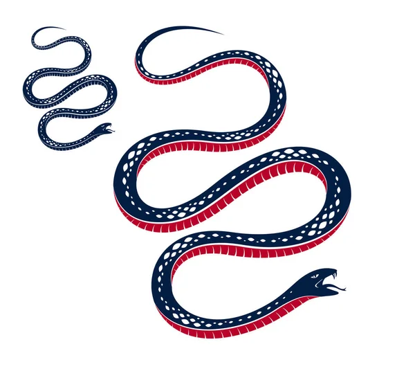 Zehirli yılan vintage dövme, vektör çizim agresif predator sürüngen, ölümcül zehirli yılan sembolü, vintage tarzı illüstrasyon.
