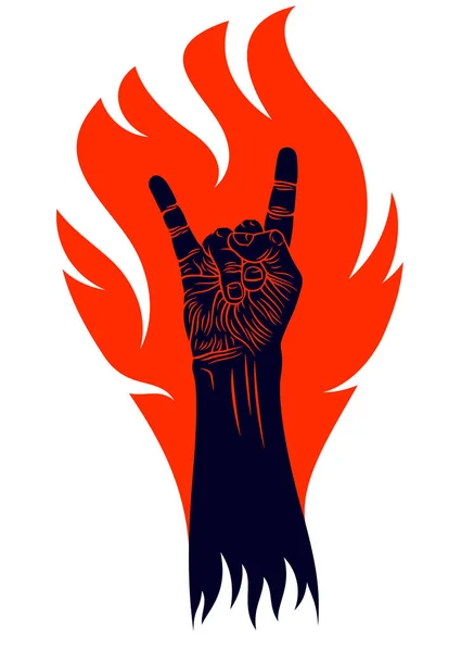 Rock Hand Sign Fire Musique Hot Rock Roll Geste Flammes — Image vectorielle