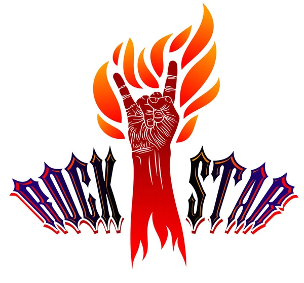 Rock Hand Sign Fire Hot Music Rock Roll Gesture Flames — Stock Vector