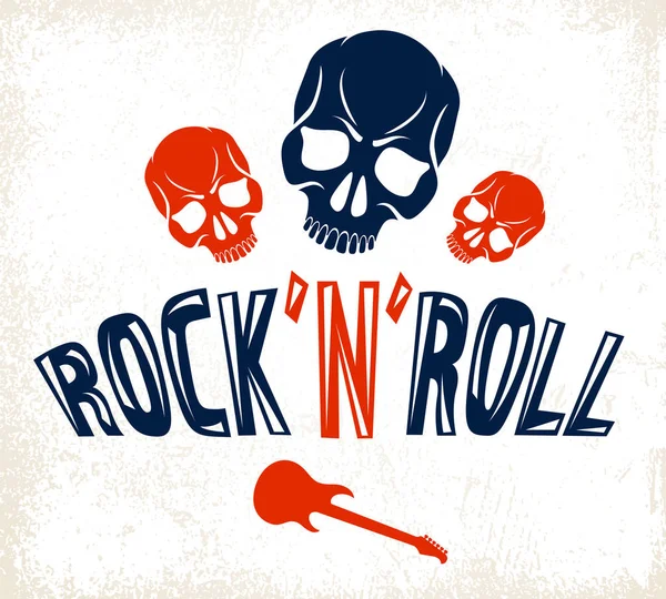 Lebka Hard Rockové Hudební Vektorové Značce Nebo Emblém Agresivní Lebka — Stockový vektor
