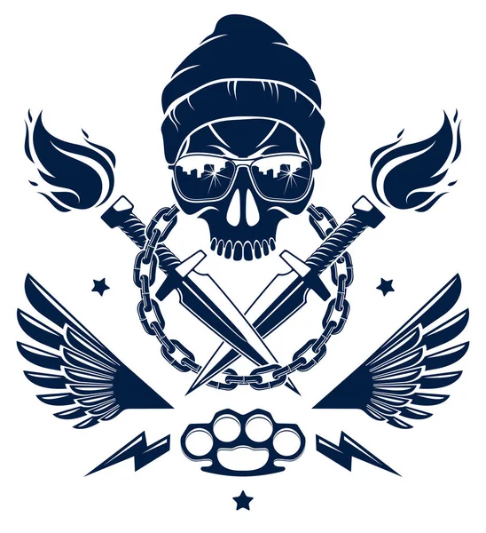 Революція Бунт Злий Герб Або Логотип Агресивним Черепом Зброєю Різними — стоковий вектор