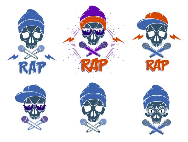 Rap müzik vektörü logoları ya da agresif kafatası amblemleri ve kemik gibi çaprazlanmış iki mikrofon, Hip Hop kafiyeli festival konseri ya da gece kulübü parti etiketleri, tişört baskıları..