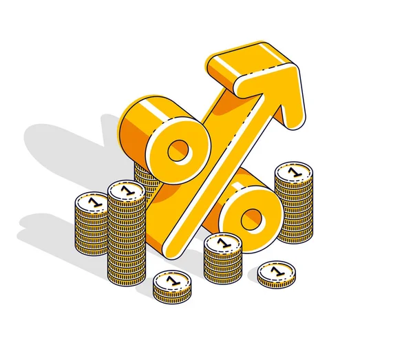 Percentage Percentage Inkomsten Winst Concept Dimensionale Procentsymbool Met Cash Geld — Stockvector