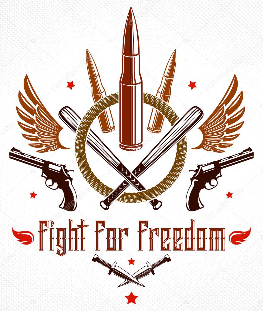 Bullets And Guns Vector Emblem Of Revolution And War Logo Or Tattoo With Lots Of Different Design Elements Anarchy And Chaos Concept Criminal And Gangster Style Social Tension Theme Premium Vector Bullets And Guns Vector Emblem Of Revolution And War Logo Or Tattoo With Lots Of Different Design Elements Anarchy And Chaos Concept Criminal And Gangster Style Social Tension Theme Premium Vector