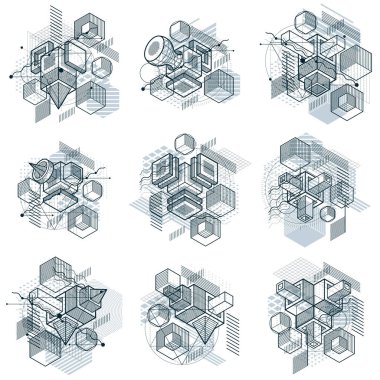 Soyut isometrik arka planlar, 3d vektör düzeni. Kompozisyon 