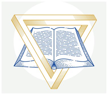 Kutsal geometri üçgeni ile gizli bilgi vintage açık kitap