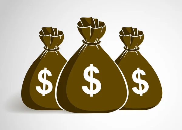 Three moneybags money bag vector simplistic illustration icon or — Stock Vector
