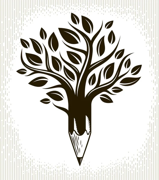 Krásný strom s tužkou kombinovaný do symbolu, tvořivost — Stockový vektor