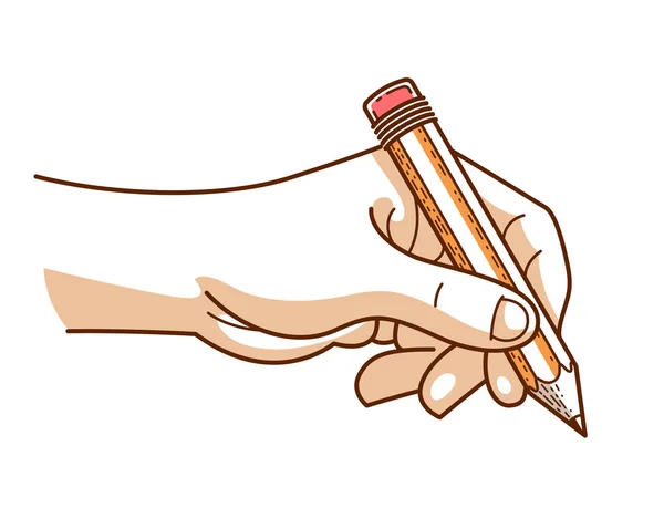 Mano con lápiz o dibujo aislado sobre fondo blanco — Vector de stock