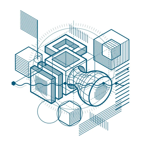 Fondo abstracto isométrico con líneas y otras ele diferentes — Archivo Imágenes Vectoriales