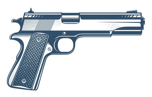 Silah vektör çizim, detaylı tabanca beyaz arkasında izole — Stok Vektör