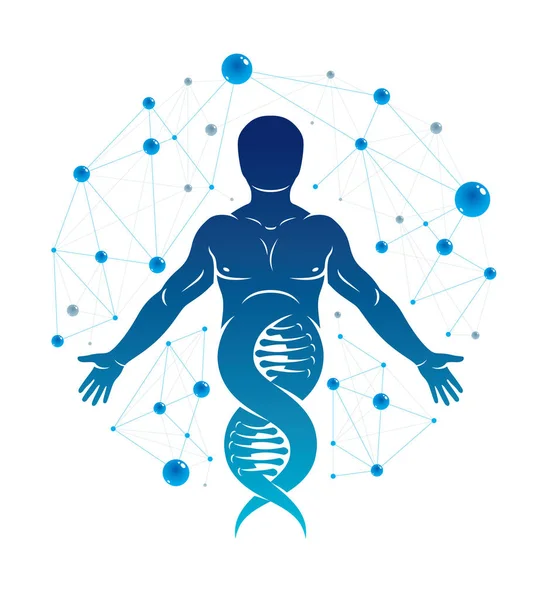 Atletisk man vektorillustration gjord med Dna symbol och futur — Stock vektor