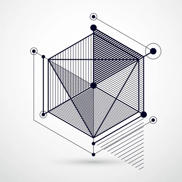 Tecnologia geométrica vetor desenho preto e branco, técnica 3D — Vetor de Stock