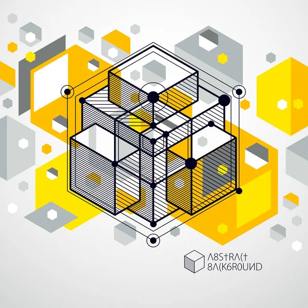 Isometrische abstrakte gelbe Hintergrund mit linearen dimensionalen Cub — Stockvektor