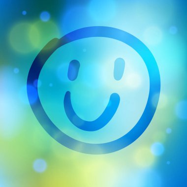 Bulanık arka plan üzerinde bir pencereye çizilmiş sevimli gülen, vektör yeniden