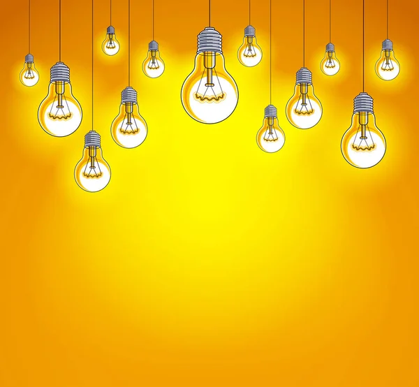 Light bulbs shining beautiful vector realistic illustration. Ide — Stock Vector
