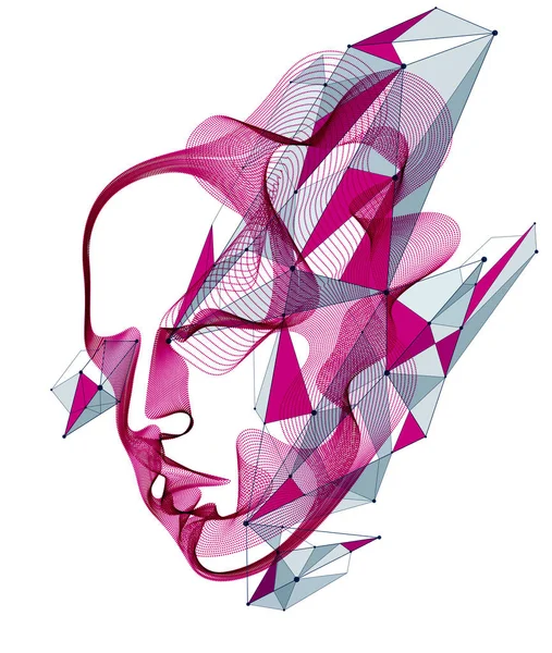 Gepunktete Teilchen menschliches Porträt, abstrakte menschliche Kopfvektorwelle — Stockvektor