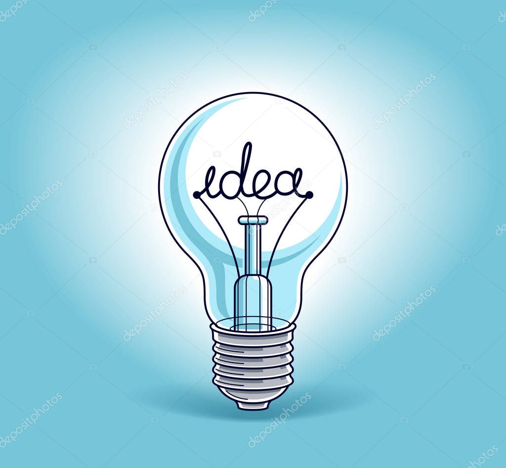 Light bulb concept with idea word instead of tungsten wire, beau