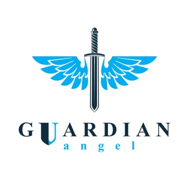 Kuş kanatları ile oluşturulan kılıç vektör grafik illüstrasyon, ba