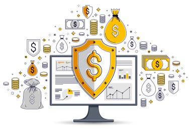 Bilgisayar monitörü ve Doları simgeler kümesi, Internet f üzerinde kalkan