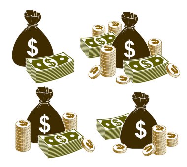 Nakit para natürmort para çantası çanta sikke ve banknot dolla ile