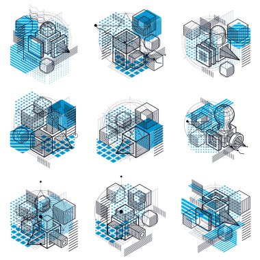Doğrusal boyutlu şekillere sahip biyometrik soyut arka planlar, v