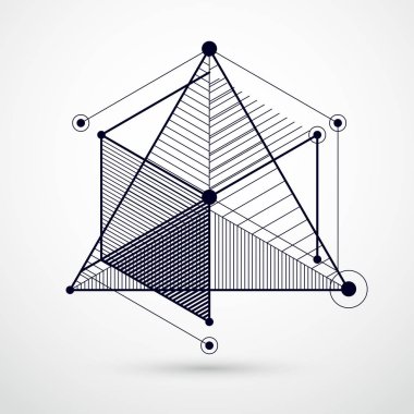 Geometrik teknoloji vektör siyah ve beyaz 3d teknik çizim,