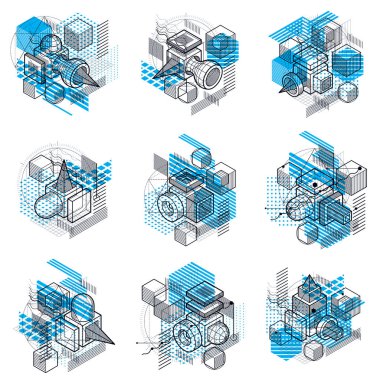 3B şekiller besteleri soyut, izometrik arka planlar vektör. C