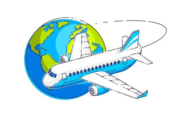 Légitársaságok légi utazási emblémát vagy illusztráció sík utasszállító repülőgép — Stock Vector