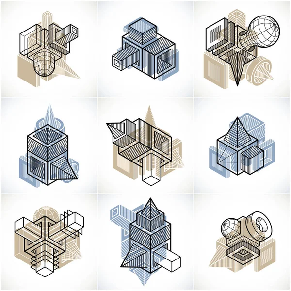 Set of isometric abstract vector geometric shapes. — Stock Vector