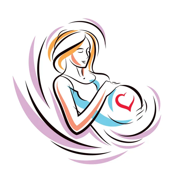 임신 한 여자 우아한 몸 윤곽 에 둘러싸여 로 심장 모양 f — 스톡 벡터