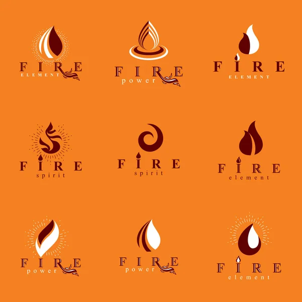 Collection de logotypes de vecteurs de feu orange chaud, élément de nature . — Image vectorielle