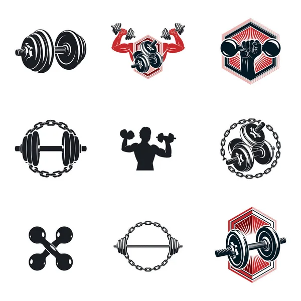 Set of vector cross fit and fitness theme illustrations created — Stock Vector