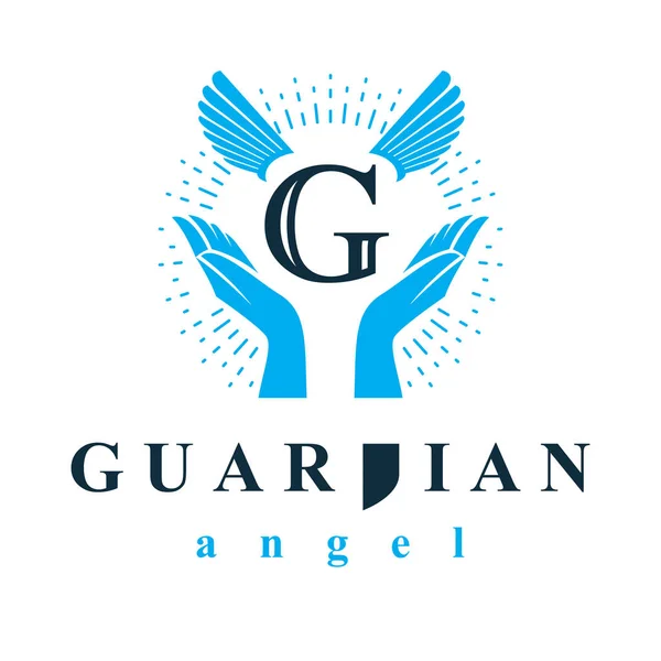 Guardião anjo vetor emblema conceitual melhor para uso em cateches —  Vetores de Stock