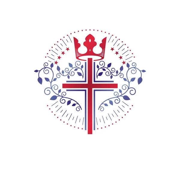 Kreuz-religiöses grafisches Emblem aus Monarchenkrone und f — Stockvektor