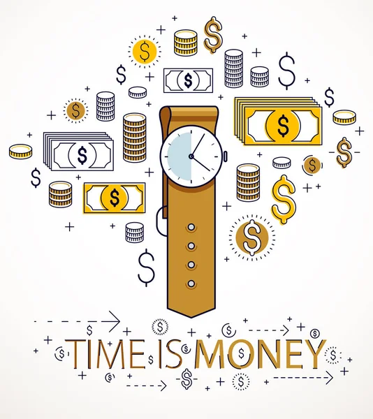 時間はお金の概念、手時計とアイコンに設定されるドル、wristwat です。 — ストックベクタ