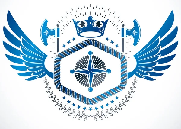 Геральдичний герб, прикрашений лавровим вінком, вінтажне крило — стоковий вектор