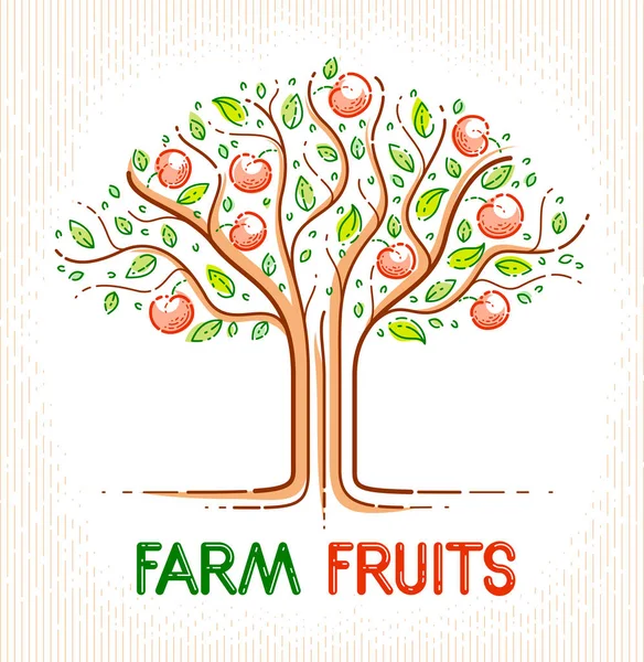 Логотип натуральных органических продуктов питания яблони фруктовые деревья — стоковый вектор