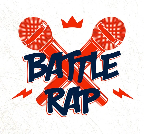 Rap Battle vektör logosu veya amblemi iki mikrofon geçti, H — Stok Vektör