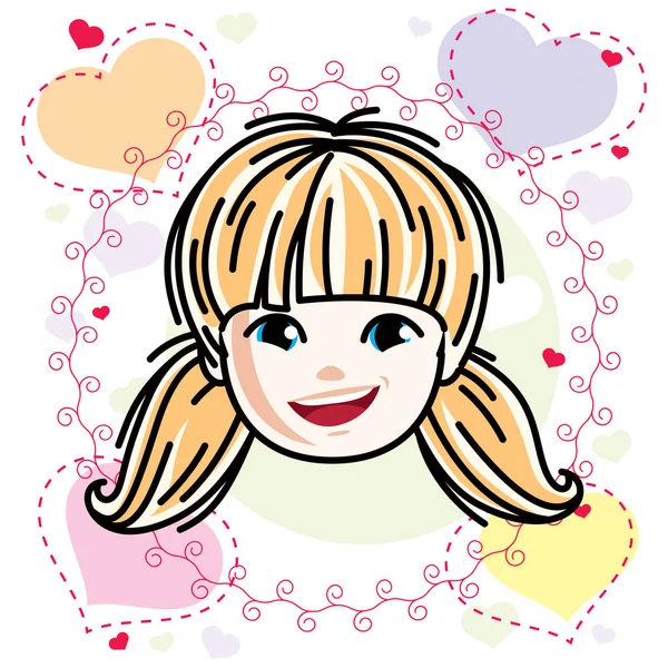 Caucasian type girl face expressing positive emotions, vector hu — Stock Vector