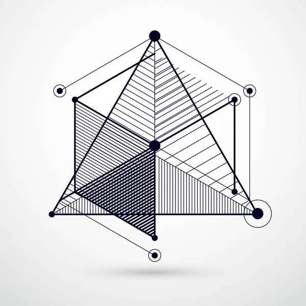 Tecnologia geométrica vetor desenho preto e branco, técnica 3D — Vetor de Stock