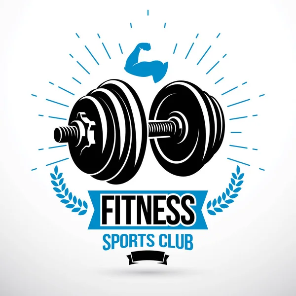 Vector graphic sign composed using weight disc dumbbell and musc — Stock Vector